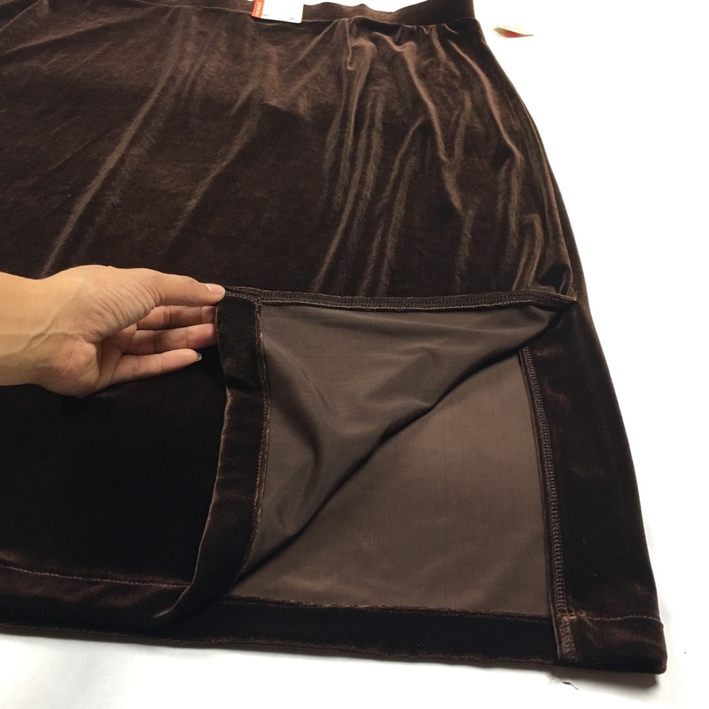 Avenue Plus Size Brown Velvet Pull-On Skirt - Picture 2 of 5